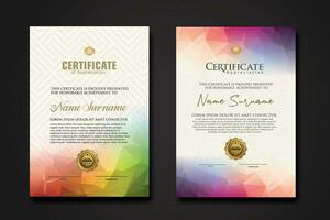 Modern certificate template with colorful polygonal shape effect vector