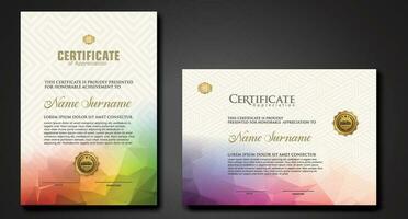 Modern certificate template with colorful polygonal shape effect vector