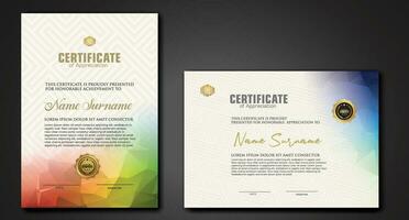 Modern certificate template with colorful polygonal shape effect vector