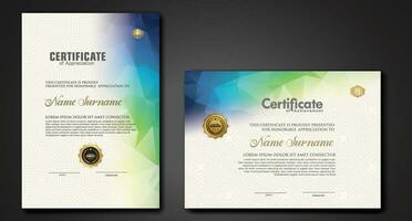 Modern certificate template with colorful polygonal shape effect vector