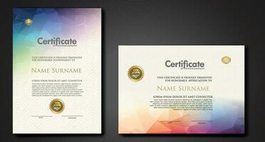 Modern certificate template with colorful polygonal shape effect vector