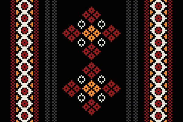 Ethnic geometric fabric pattern Cross Stitch.Ikat embroidery Ethnic oriental Pixel pattern black background. Abstract,vector,illustration. Texture,clothing,frame,decoration,motifs,silk wallpaper.