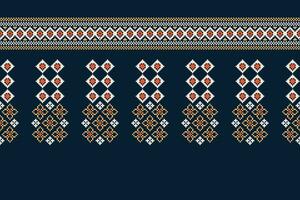 Ethnic geometric fabric pattern Cross Stitch.Ikat embroidery Ethnic oriental Pixel pattern navy blue background. Abstract,vector,illustration. Texture,clothing,scarf,decoration,motifs,silk wallpaper. vector