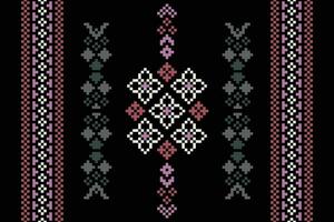 Ethnic geometric fabric pattern Cross Stitch.Ikat embroidery Ethnic oriental Pixel pattern black background. Abstract,vector,illustration. Texture,clothing,frame,decoration,motifs,silk wallpaper. vector