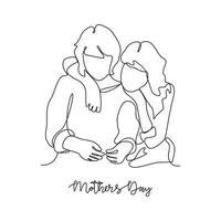 One continuous line drawing of mother's Day vector illustration. event on 14th may with mother's and child design illustration simple linear style vector concept. Suitable for your asset design