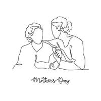 One continuous line drawing of mother's Day vector illustration. event on 14th may with mother's and child design illustration simple linear style vector concept. Suitable for your asset design