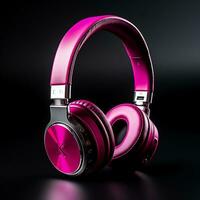 AI generated bluetooth headphone magenta color in black background ai generated photo