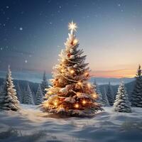 AI generated christmas fir tree in snowy winter ai generated photo