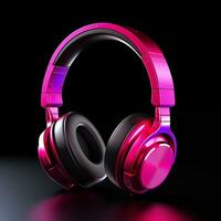 ai generado Bluetooth auricular magenta color en negro antecedentes ai generado foto