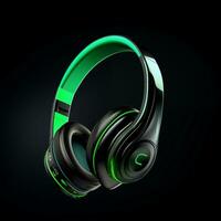 AI generated bluetooth headphone green color in black background ai generated photo