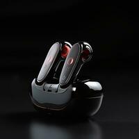 AI generated TWS Bluetooth Earbuds black color  in black background ai generated photo