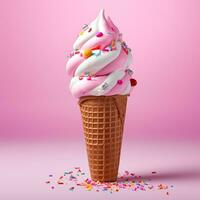 AI generated A pink ice cream cone with sprinkles and falling on it, Millennial Pink, ai generated photo