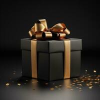 AI generated Christmas black gift box with gold ribbon ai generated photo