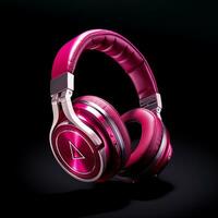 AI generated bluetooth headphone magenta color in black background ai generated photo