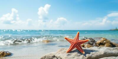 AI generated travel, summer vacation. starfish on the sandy beach. Holidays in the Maldives photo