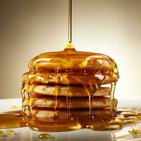 AI generated a stack of pancakes with honey, a symbol of Maslenitsa. homemade food, healthy breakfast photo