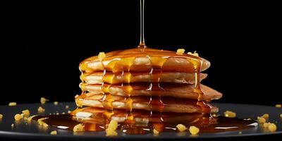 AI generated a stack of pancakes with honey, a symbol of Maslenitsa. homemade food, healthy breakfast photo