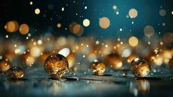 AI generated Celebrate Winter's Magic with Enchanting Holiday Colorful of Bokeh Shiny Glitters Silver Balls on a Blue-Silver Backdrop, Creating a Joyful and Festive Atmosphere Background photo