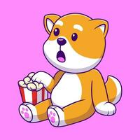 Cute Shiba Inu Eating Popcorn Cartoon Vector Icons Illustration. Flat Cartoon Concept. Suitable for any creative project.