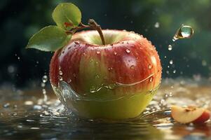 AI generated Red Apple Splashed With Water Background photo