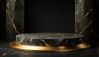 AI generated Round shape black marble podium for Abstract minimal wall scene for mockup products display photo