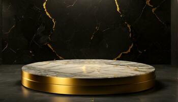 AI generated Round shape black marble podium for Abstract minimal wall scene for mockup products display photo