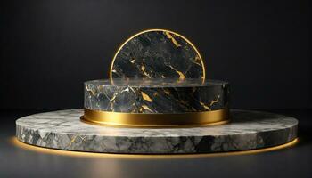 AI generated Round shape black marble podium for Abstract minimal wall scene for mockup products display photo