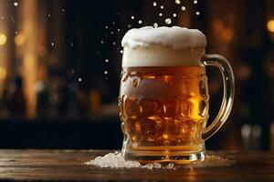 AI generated The beer mug was overflowing with foam photo