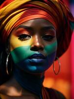 ai generado hermosa africano mujer en un turbante foto