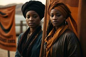 AI generated Two young African women wearing turbans and casual clothes photo