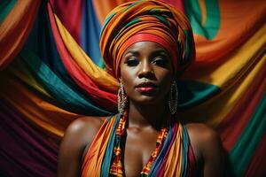 ai generado hermosa africano mujer en un turbante foto