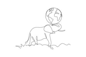 Continuous one line drawing World wildlife day concept. Doodle vector illustration.