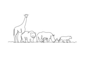 Continuous one line drawing World wildlife day concept. Doodle vector illustration.