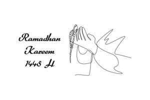 One continuous line drawing of Welcoming Ramadan concept. Doodle vector illustration in simple linear style.