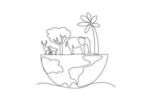 Continuous one line drawing World wildlife day concept. Doodle vector illustration.