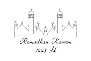 One continuous line drawing of Welcoming Ramadan concept. Doodle vector illustration in simple linear style.