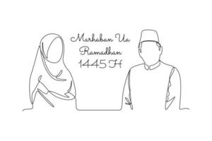 One continuous line drawing of Welcoming Ramadan concept. Doodle vector illustration in simple linear style.