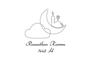 One continuous line drawing of Welcoming Ramadan concept. Doodle vector illustration in simple linear style.