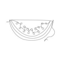 Continuous one line drawing of a slice of watermelon. Vector illustration