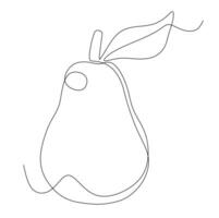 Continuous one line drawing of pear fruit vector