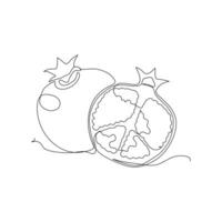 Continuous one single line drawing of pomegranate fruit icon vector illustration concept