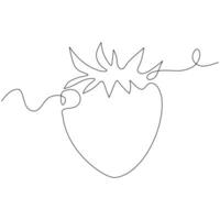 Continuous one line drawing of strawberry in silhouette on a white background vector