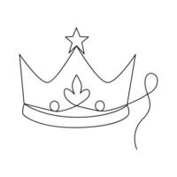 Continuous one-line crown drawing art vector illustration and the crown symbol of king and majesty