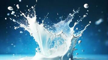 AI generated Free Photo of milk splash on gradient blue background