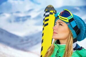 Beautiful skier girl portrait photo