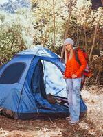 Pretty girl at the camp site photo