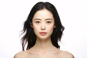 AI generated Portrait asian woman Perfect clean fresh skin isolated on white background. photo