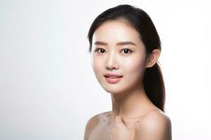 AI generated Portrait asian woman Perfect clean fresh skin isolated on white background. photo