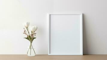 AI generated Vertical frame for mockup. room interior with mock up photo frame.