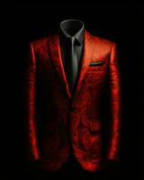 AI generated Luxury and  Elegant Red Men's Suit with Abstract Motif Isolated on Black Background. Generative AI photo